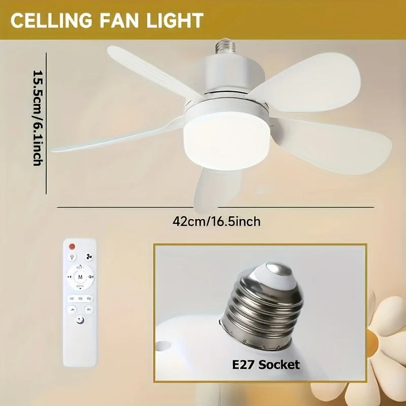 Lampada Ventilatore da Soffitto LED E27 con Telecomando, Tensione 85V-265V, 3 Colori di Luce Dimmerabili per – foto 3