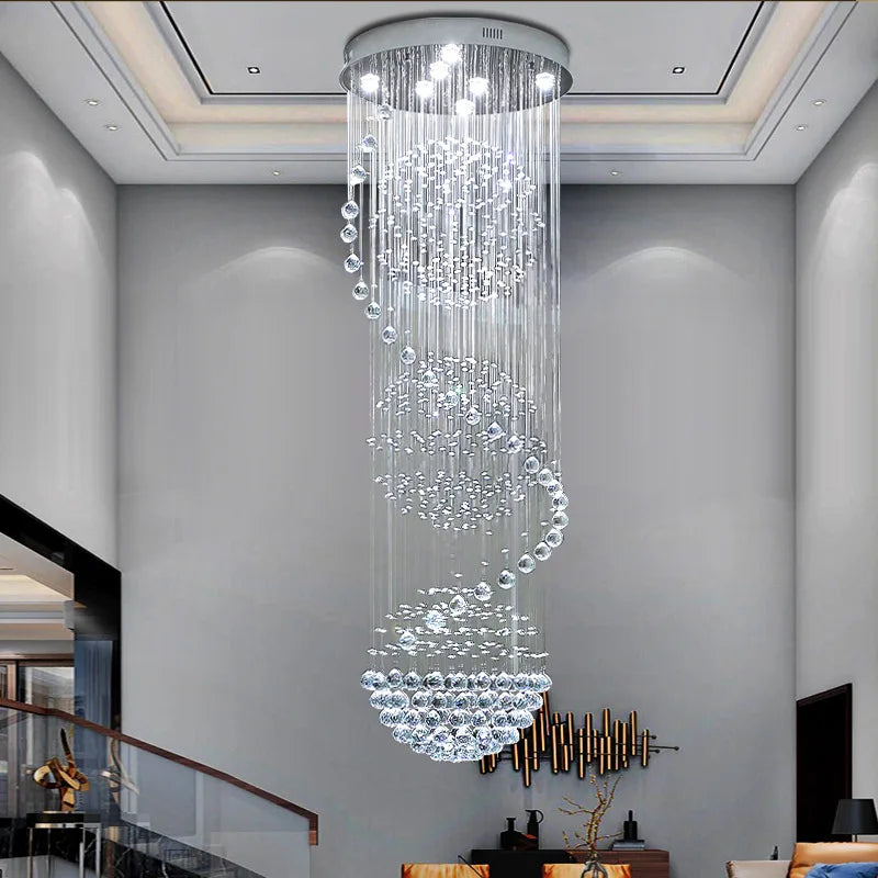 Lampadario in Cristallo Moderno Spettacolare a LED a Spirale con Gocce di Pioggia K9 per Soggiorno, Hotel – foto 2