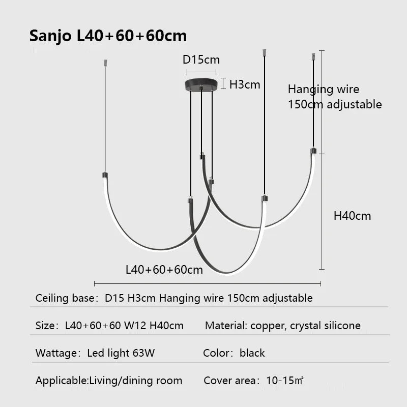 Lampadario a striscia curva a U, 63 o 78 W, luce calda – dettaglio 6