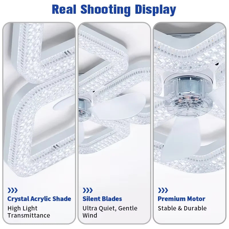 Ventilatore da Soffitto LED E27 con Telecomando per Regolazione Luminosità, Adatto per Soggiorno, Studio, Uso – foto 6