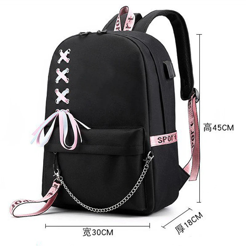 Zaino nero per laptop con porta USB, 20-35 litri – dettaglio 1