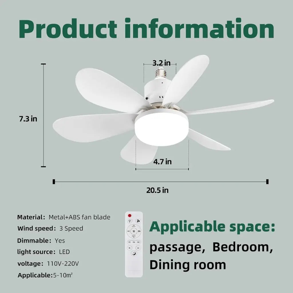 Ventilatore da soffitto con lampada E27, telecomando con timer e 3 colori, luci per ventilatore da soffitto – foto 8