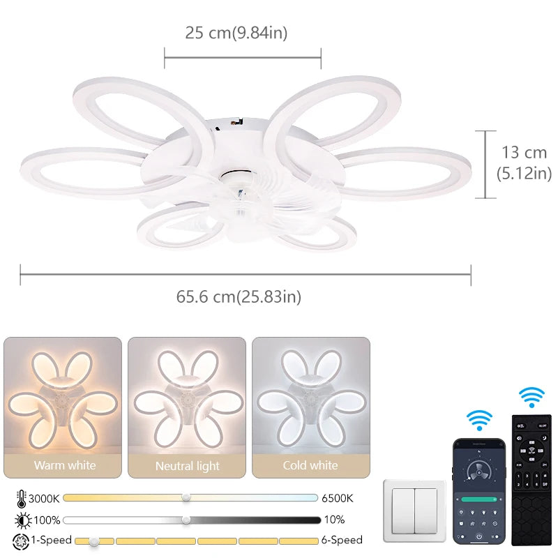 Ventilatore da soffitto con luci Telecomando da 25,83 pollici APP Lampada da ventilatore a LED intelligente – foto 7
