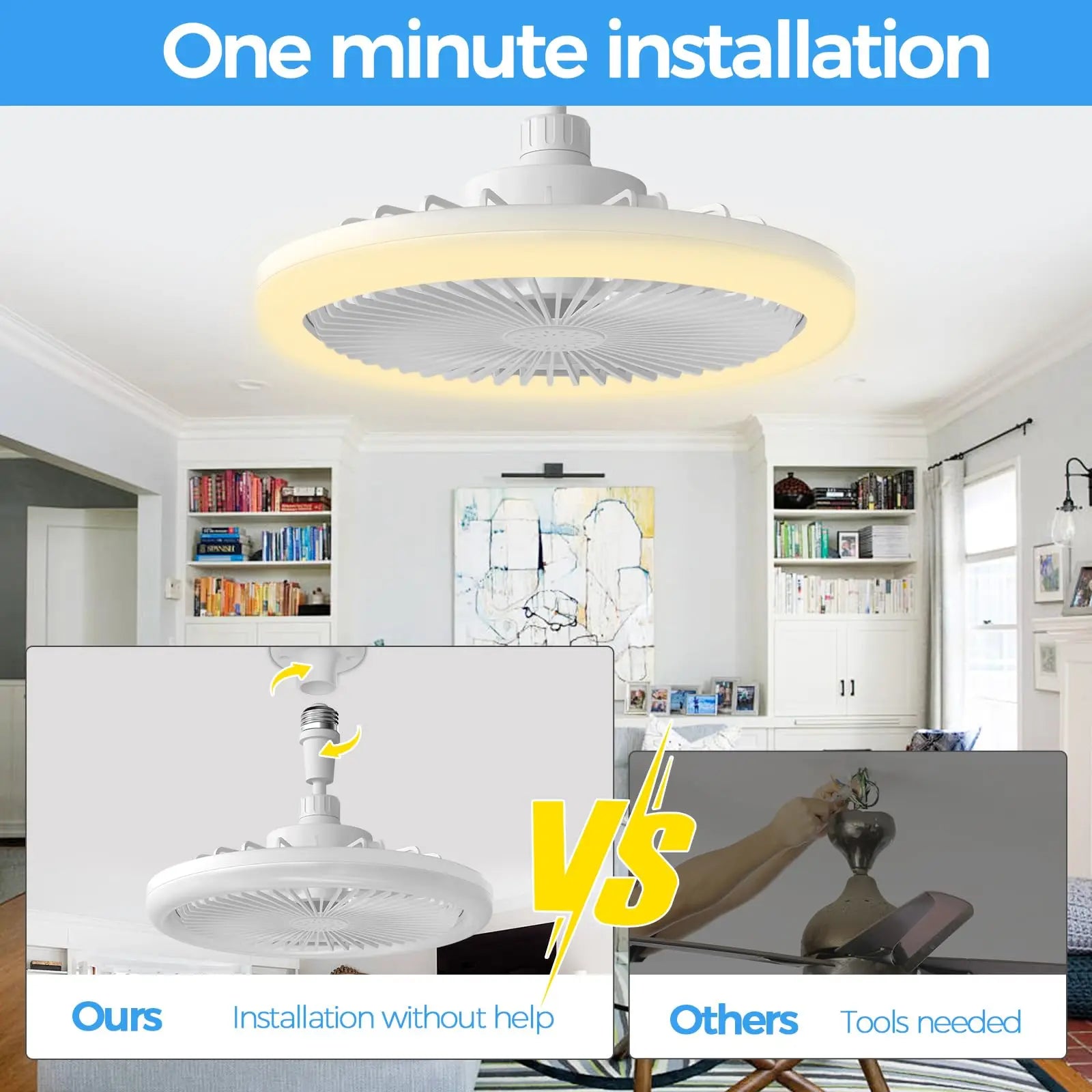 Ventilatore da Soffitto a Risparmio Energetico con Luce, Attacco Universale E27, Rotazione a 360° ° – foto 3