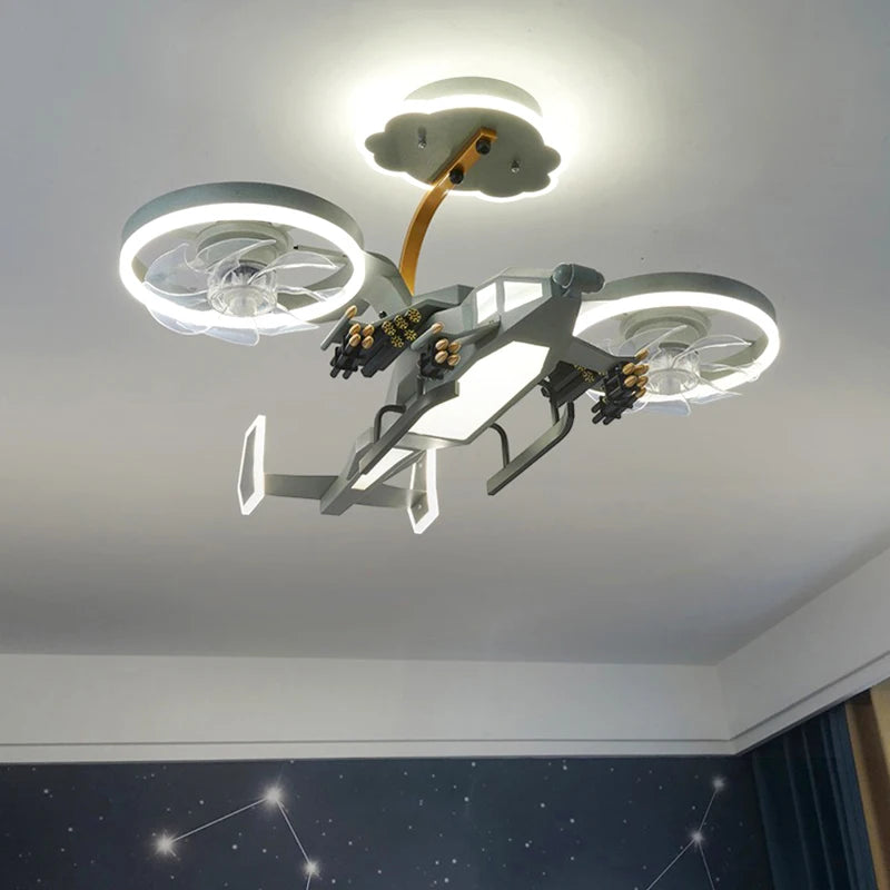 Ventilatore da soffitto a forma di aereo con luce per cameretta – dettaglio 4