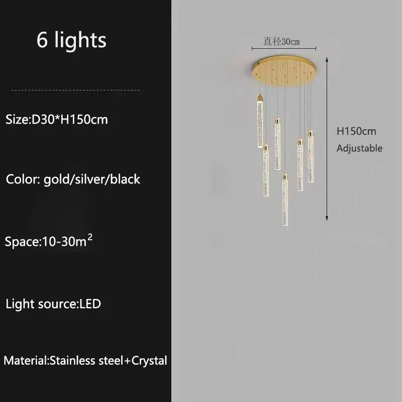 Lampadari lunghi moderni in cristallo a LED Cucina di lusso Villa Soggiorno Lampada a sospensione Scale – foto 11