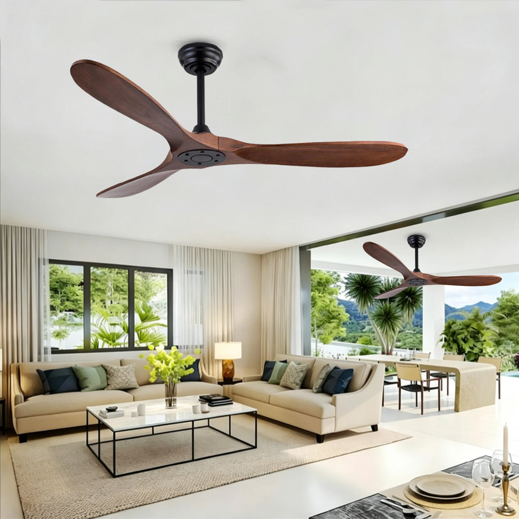 Ventilatore da soffitto in legno massello con motore DC silenzioso, reversibile, senza luce, con telecomando – foto 6