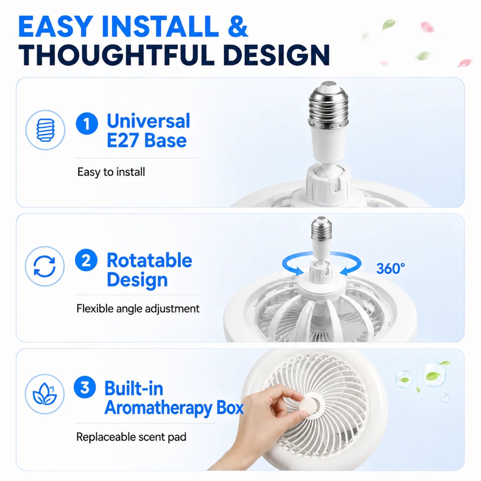 Ventilatore da soffitto 2in1 con lampada LED e attacco E27 – dettaglio 5