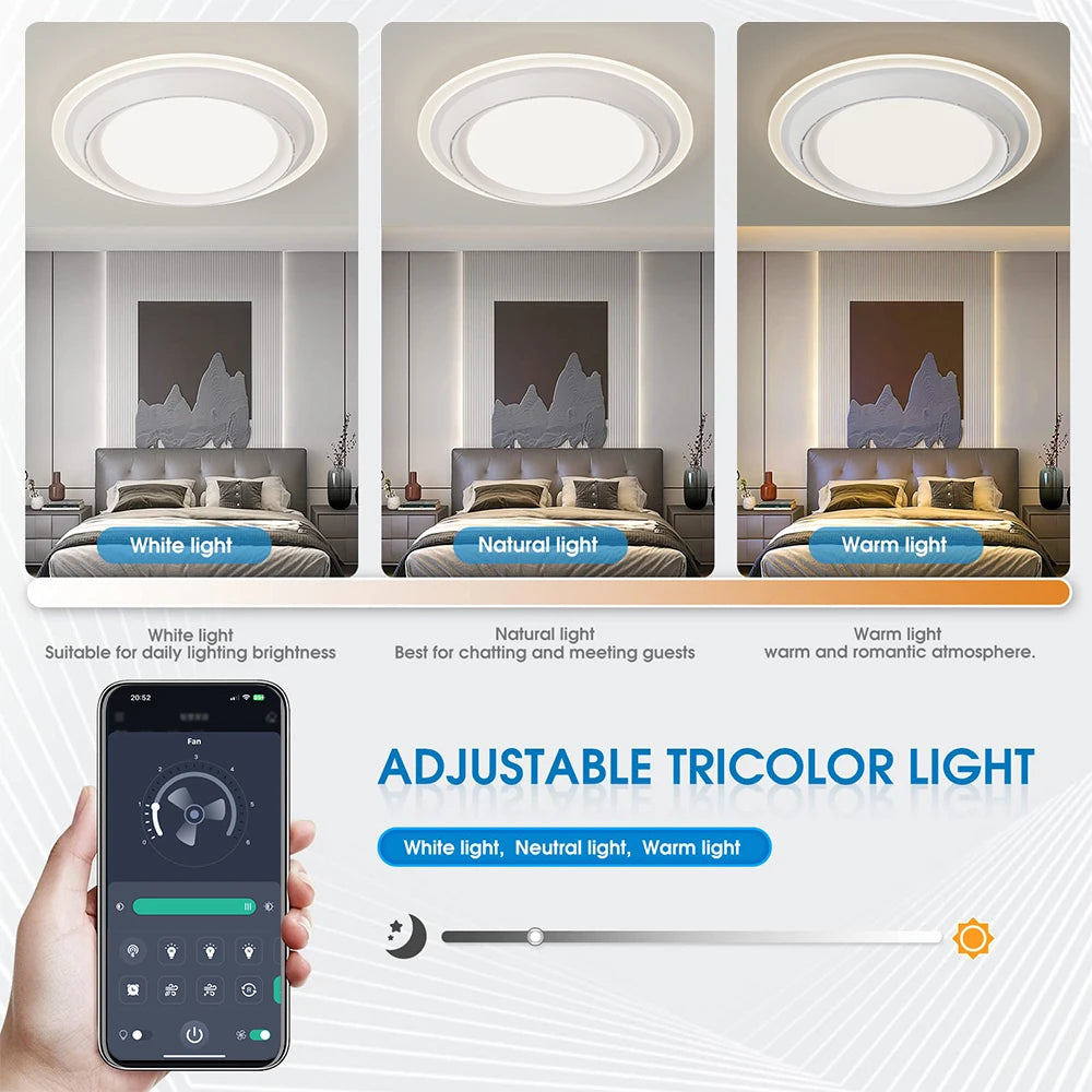 Ventilatore da Soffitto con Lampada Dimmerabile, Telecomando, 6 Velocità, Ventilatore Intelligente 220V Senza – foto 4