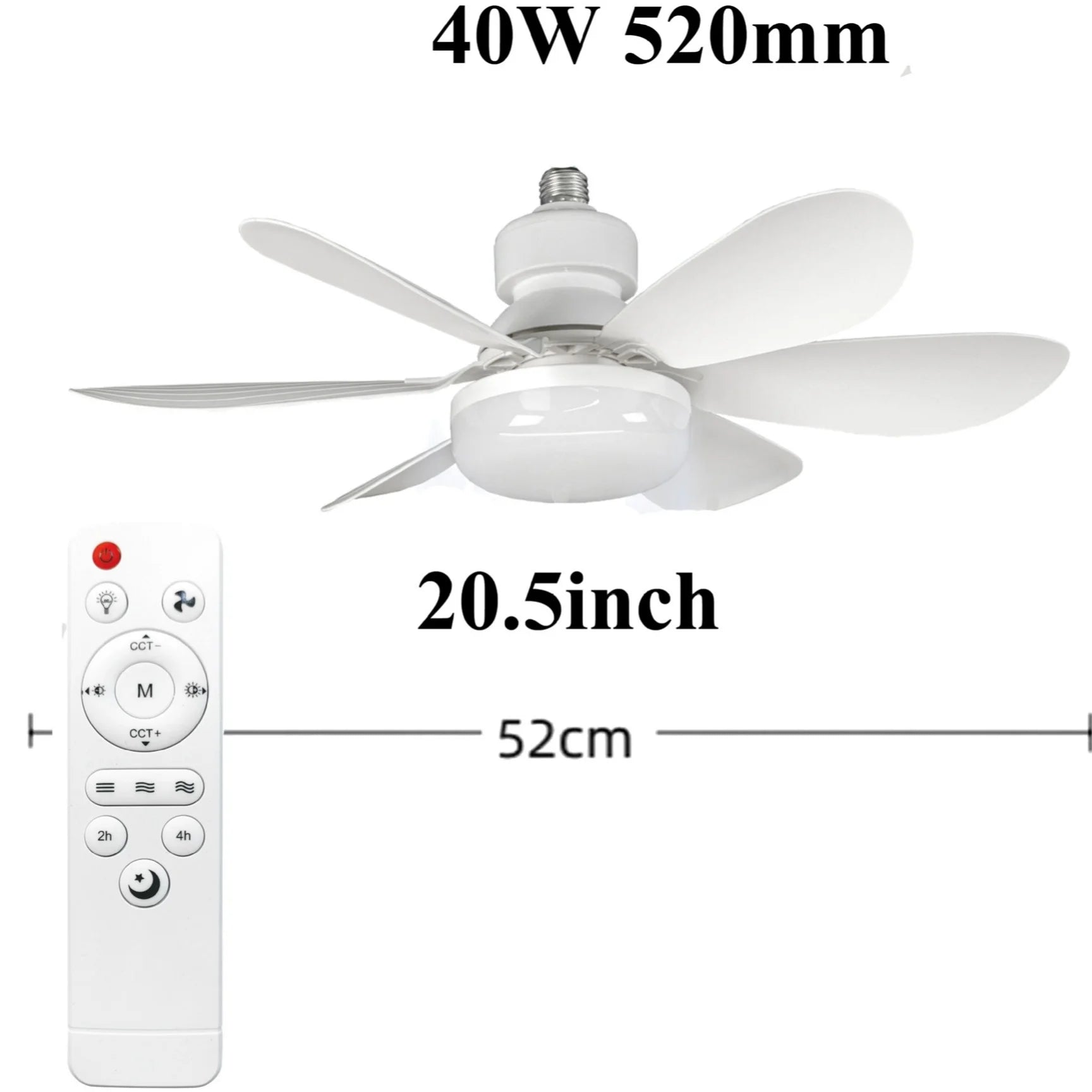 Ventilatore da Soffitto LED E27 con Telecomando, 40W, Funzione Dimmerabile, Adatto per Soggiorno, Studio e – foto 6