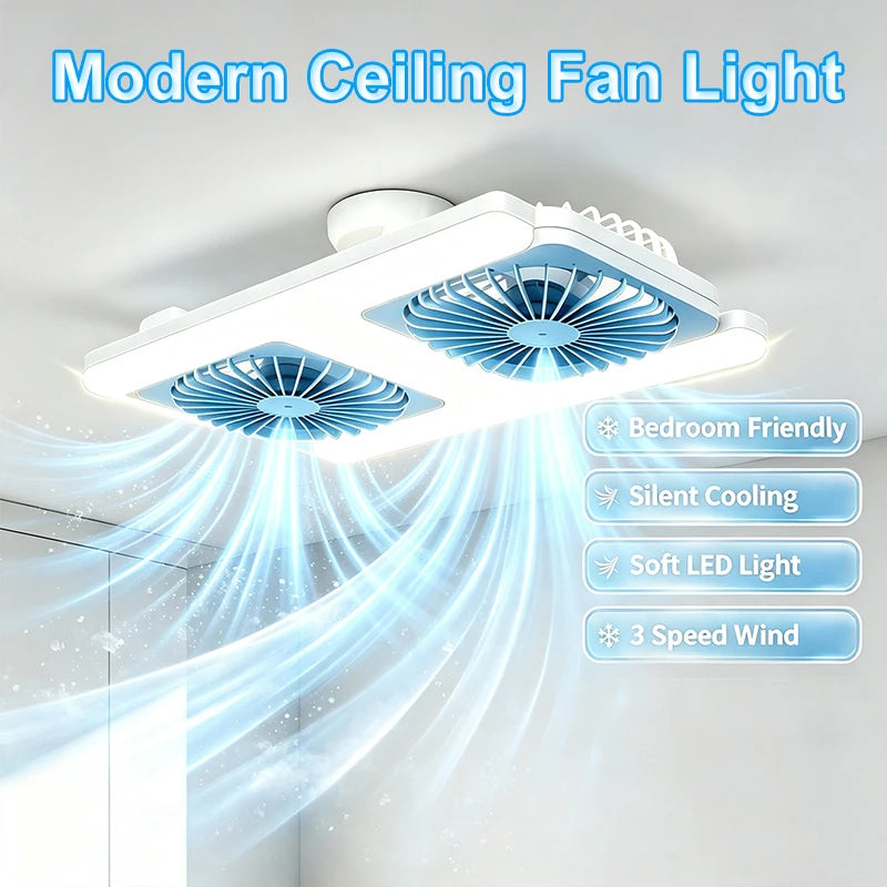 Ventilatore da soffitto a LED da 60W con telecomando, attacco E27, doppio ventilatore a basso profilo, adatto – foto 2