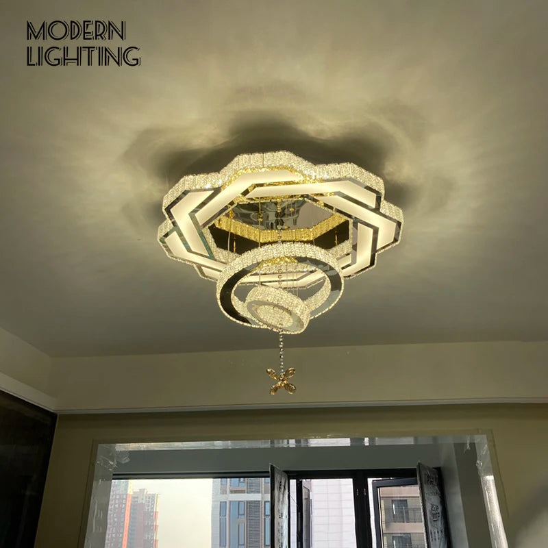 Lampadario a LED da Soffitto, Stile Nordico Minimalista di Lusso, Lampada a Sospensione in Cristallo per – foto 6