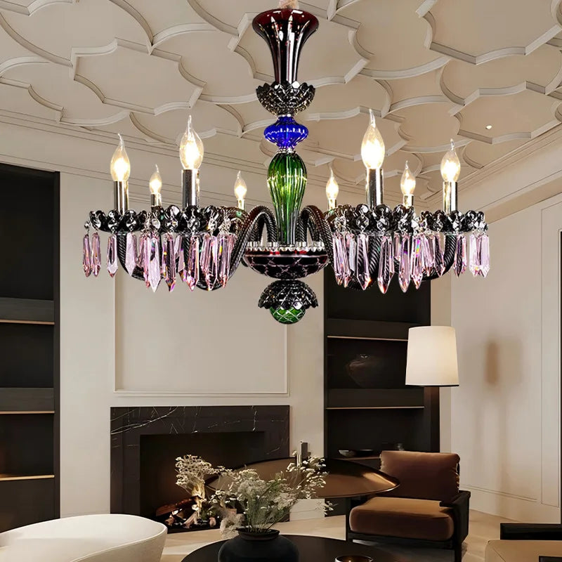 Lampadario in cristallo colorato a candela, 6 o 8 luci – dettaglio 1