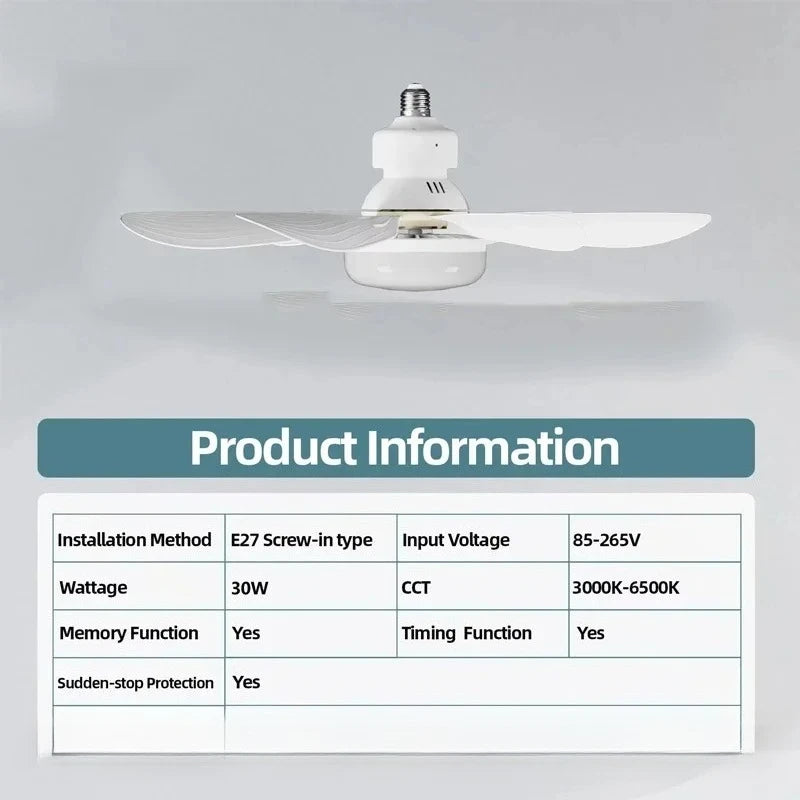 Ventilatore da soffitto a LED E27 con telecomando, dimmerabile, velocità del vento regolabile a 3 velocità – foto 6