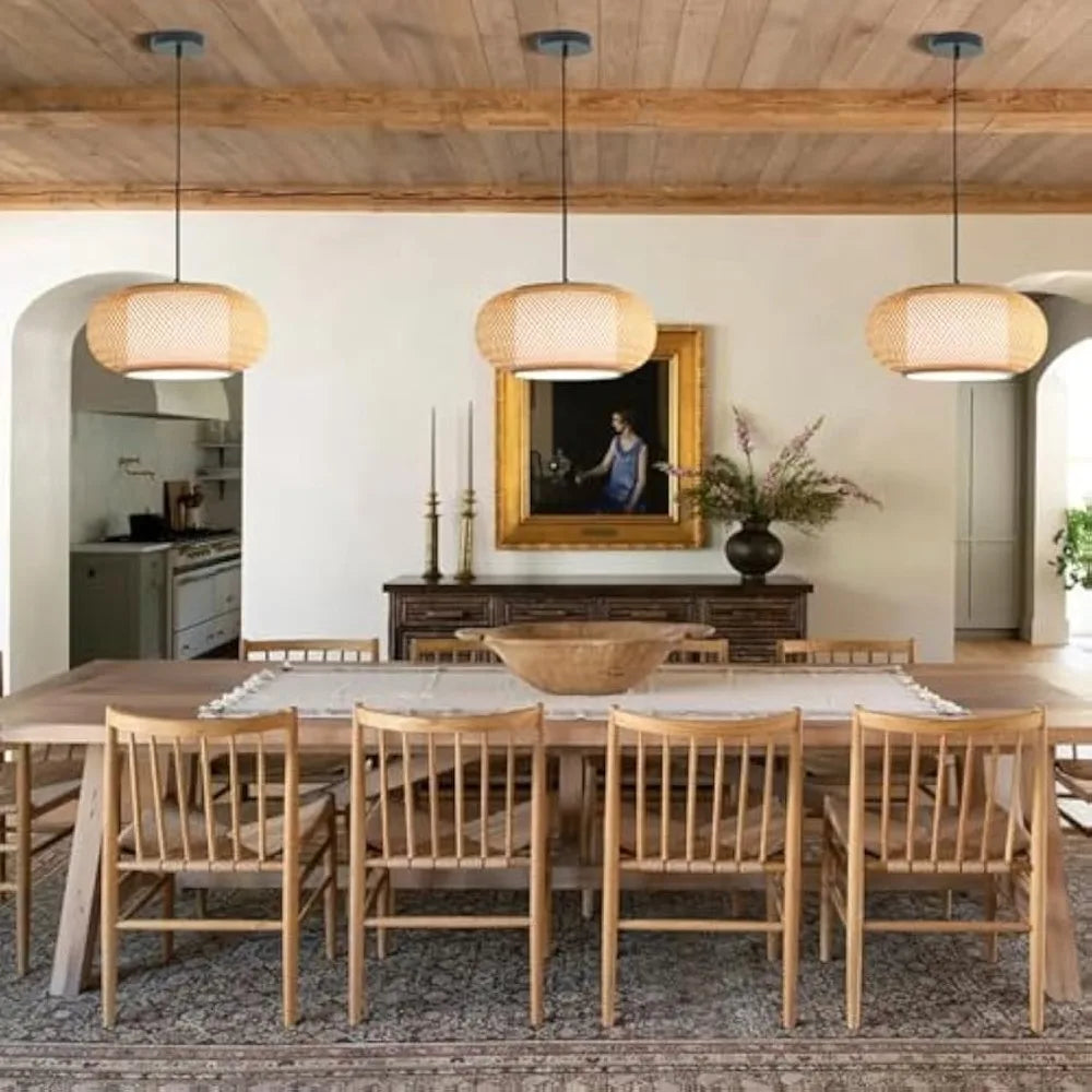Lampadario in bambù intrecciato con attacco E27, da 40 a 80 cm – dettaglio 4