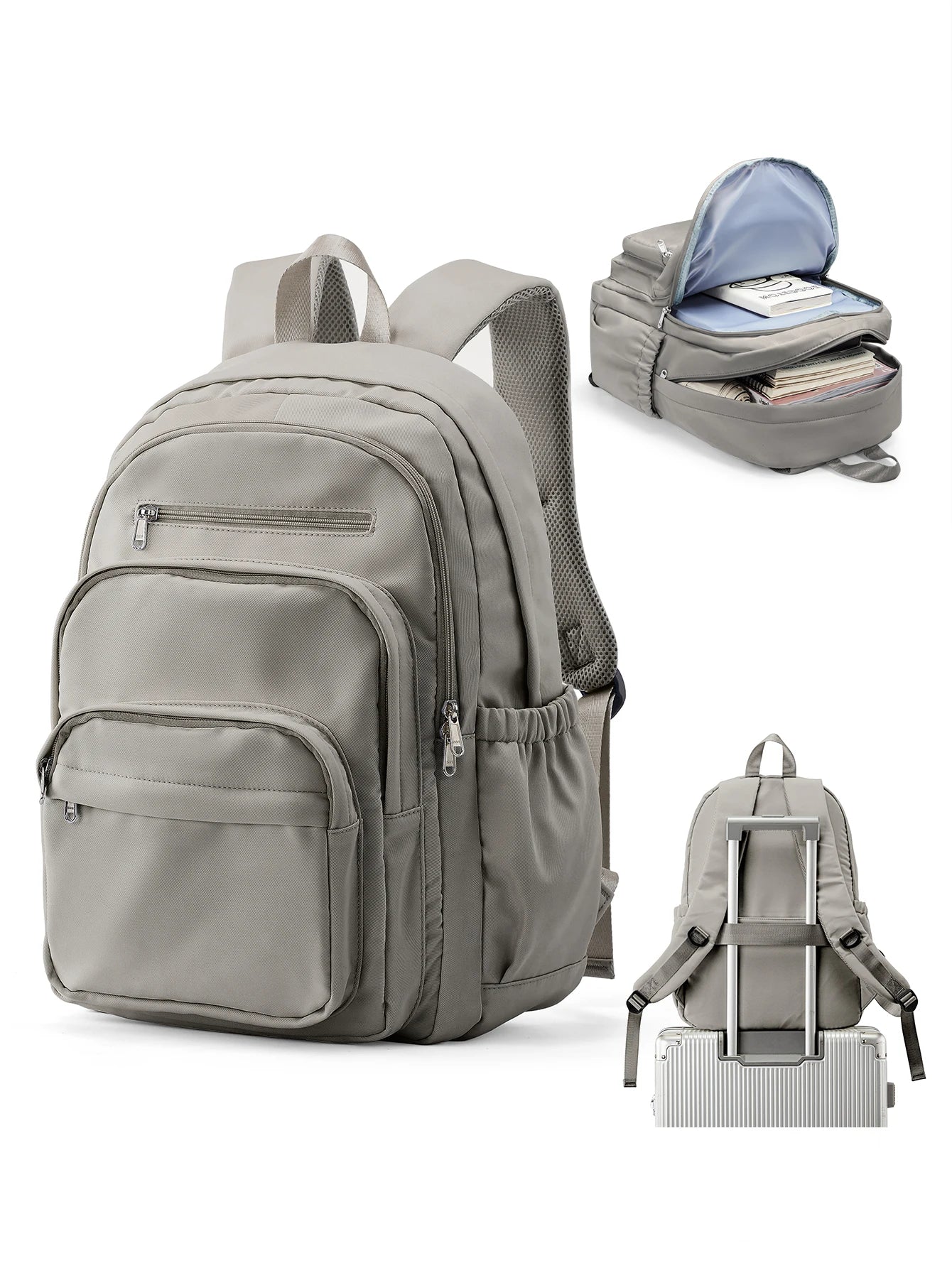 Zaino scolastico in nylon con più tasche, 4 colori – dettaglio 7