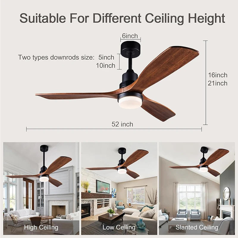 Ventilatore da soffitto in legno con luce LED, 42-60 pollici – dettaglio 5