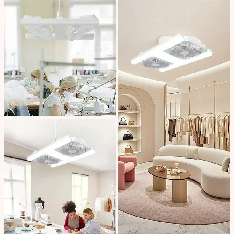 Ventilatore con Luce E27 e Telecomando, Controllo della Velocità e Dimmerabile, Lampada a Forma di H – foto 2