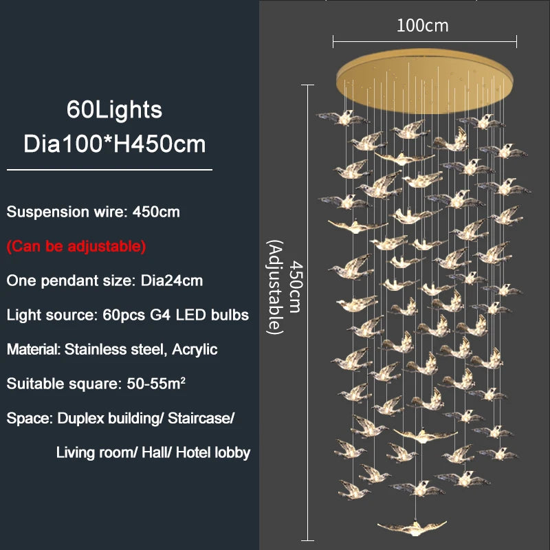 Lampadario a spirale in acrilico per scale, da 1 a 10 luci – dettaglio 13