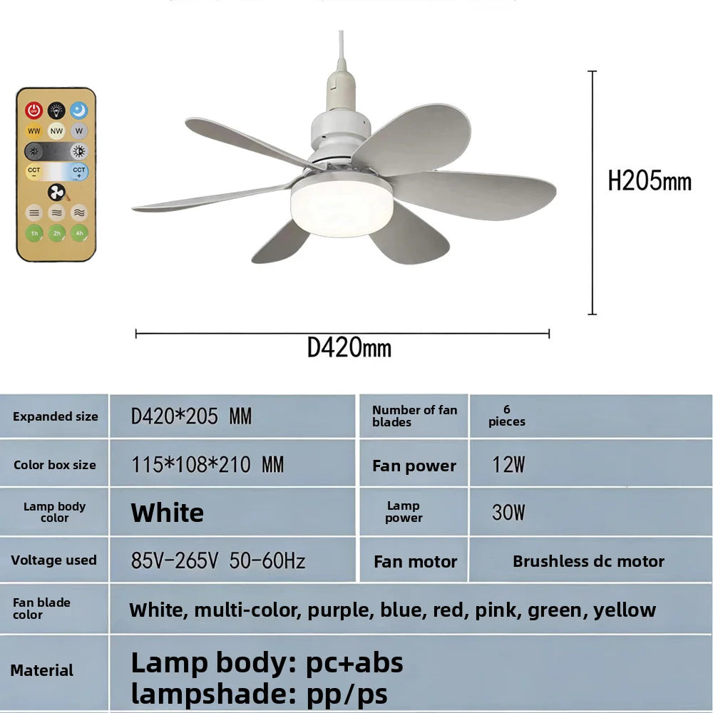 Ventilatore da Soffitto LED 30W/40W con Attacco E27 e Telecomando Dimmerabile per Soggiorni, Uffici e – foto 7
