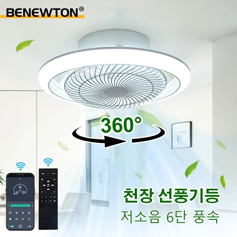 Ventilatore da soffitto a LED con luci, facile da smontare e pulire, silenzioso e intelligente, per camera da