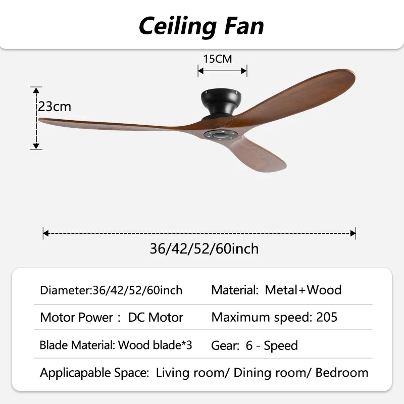 Ventilatore da soffitto a basso profilo da 42/52/60 pollici con 3 pale in legno, motore DC, telecomando, per – foto 10