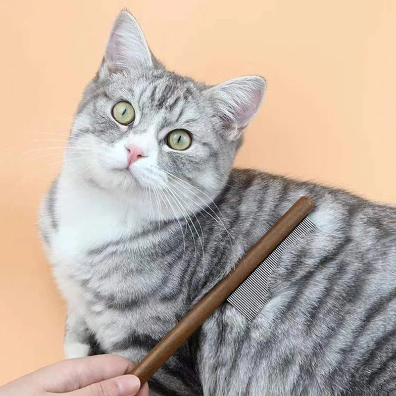 Pettine in acciaio inox con manico in legno per cani e gatti – dettaglio 5