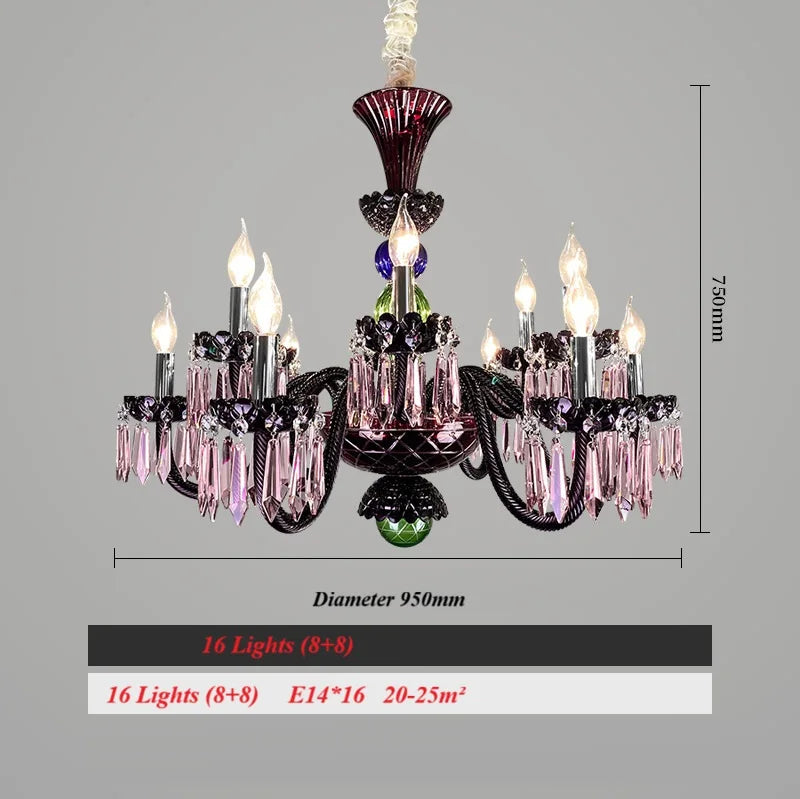 Lampadario in cristallo colorato a candela, 6 o 8 luci – dettaglio 11
