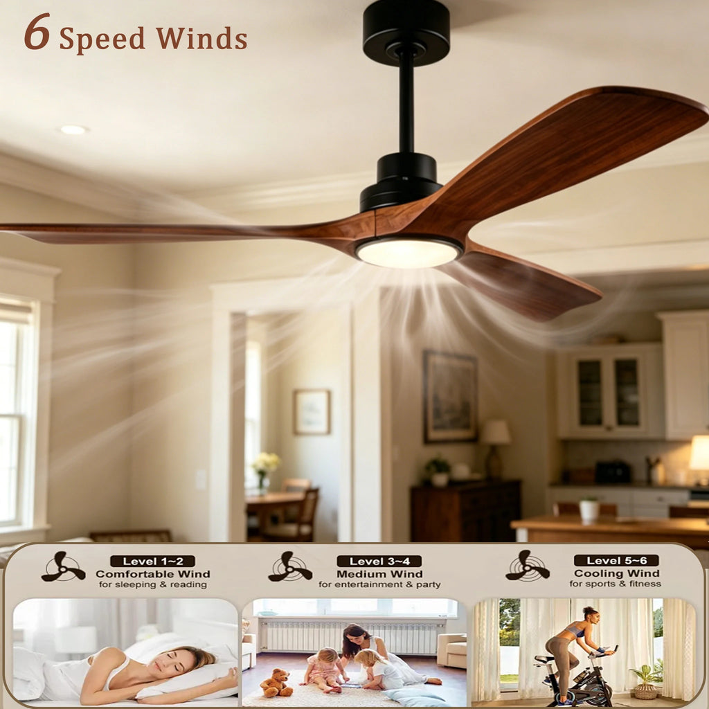 Ventilatore da Soffitto in Legno Massiccio da 42 52 60 Pollici con Luci, Telecomando, Motore DC Silenzioso, 3 – foto 5