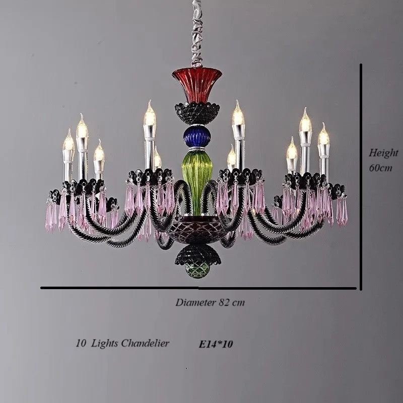 Lampadario in cristallo colorato a candela, 6 o 8 luci – dettaglio 6