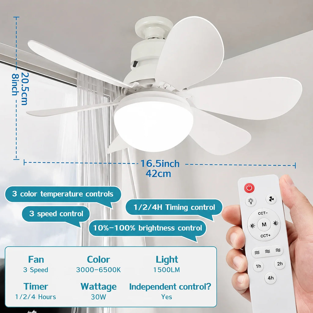 Ventilatore da soffitto LED 30W 40W Luci semplici con telecomando E27 per la casa Soggiorno Studio – foto 3