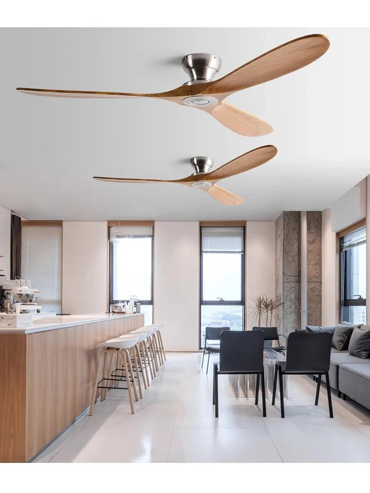 Ventilatore da soffitto basso profilo 3 pale in legno, motore DC