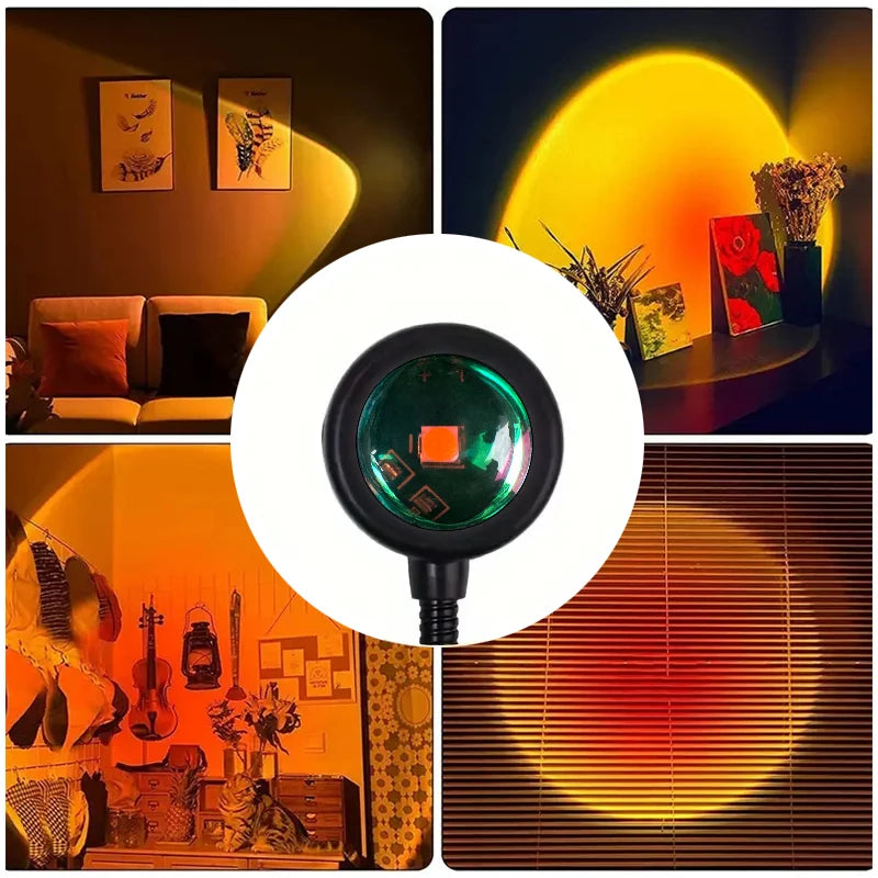 Lampada per proiezione al tramonto, lampada d'atmosfera USB per la decorazione della casa, ruotabile multi-angolo, adatta per soggiorno e camera da letto di casa