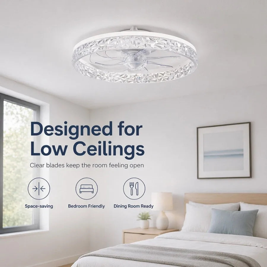 Ventilatore da soffitto moderno con luce, telecomando, dimmerabile, 6 velocità, motore DC, silenzioso – foto 2