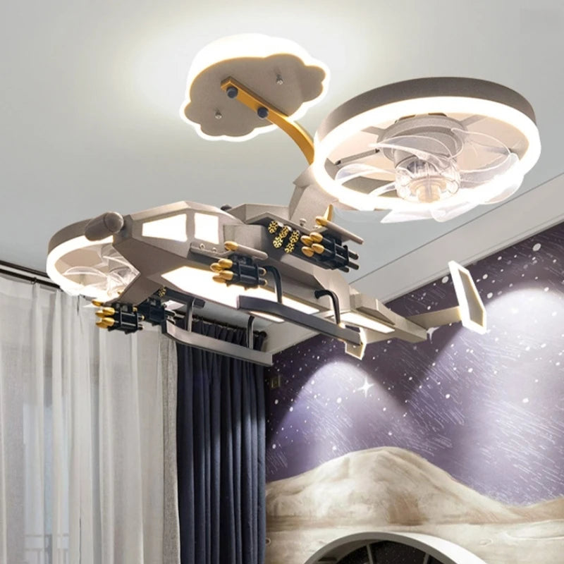 Ventilatore da soffitto a forma di aereo con luce per cameretta – dettaglio 2