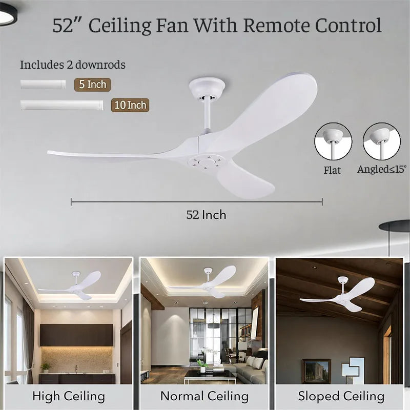 Ventilatore da soffitto in ABS da 132 o 152 cm, senza luce – dettaglio 5