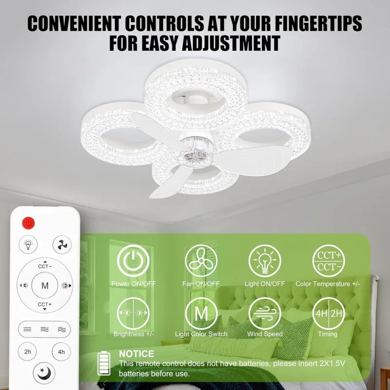 Ventilatore da Soffitto LED 48W con Telecomando, Base E27, Dimmerazione Continua, 3 Velocità e Funzione Timer – foto 3