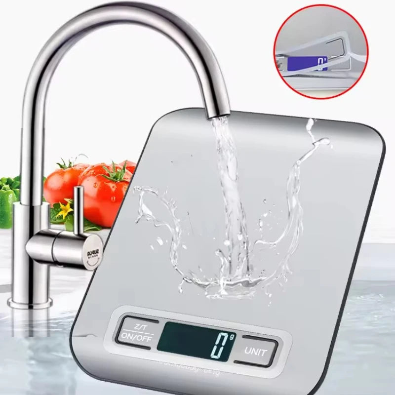 Bilancia da cucina digitale 5 kg/1 g in acciaio, display LED
