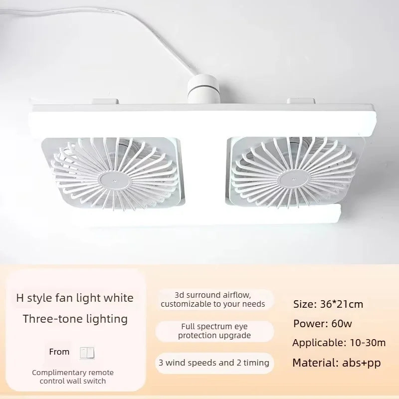 Ventilatore da soffitto a LED da 60W con telecomando, attacco E27, doppio ventilatore a basso profilo, adatto – foto 7