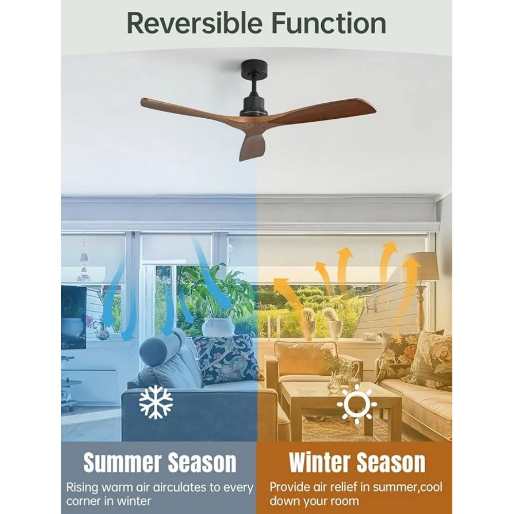 Ventilatore da soffitto 132 cm in legno, senza luce, motore DC – dettaglio 2