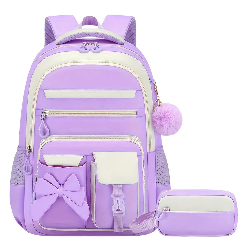 Zaino scolastico da bambina con fiocco e tasche multiple – foto 7