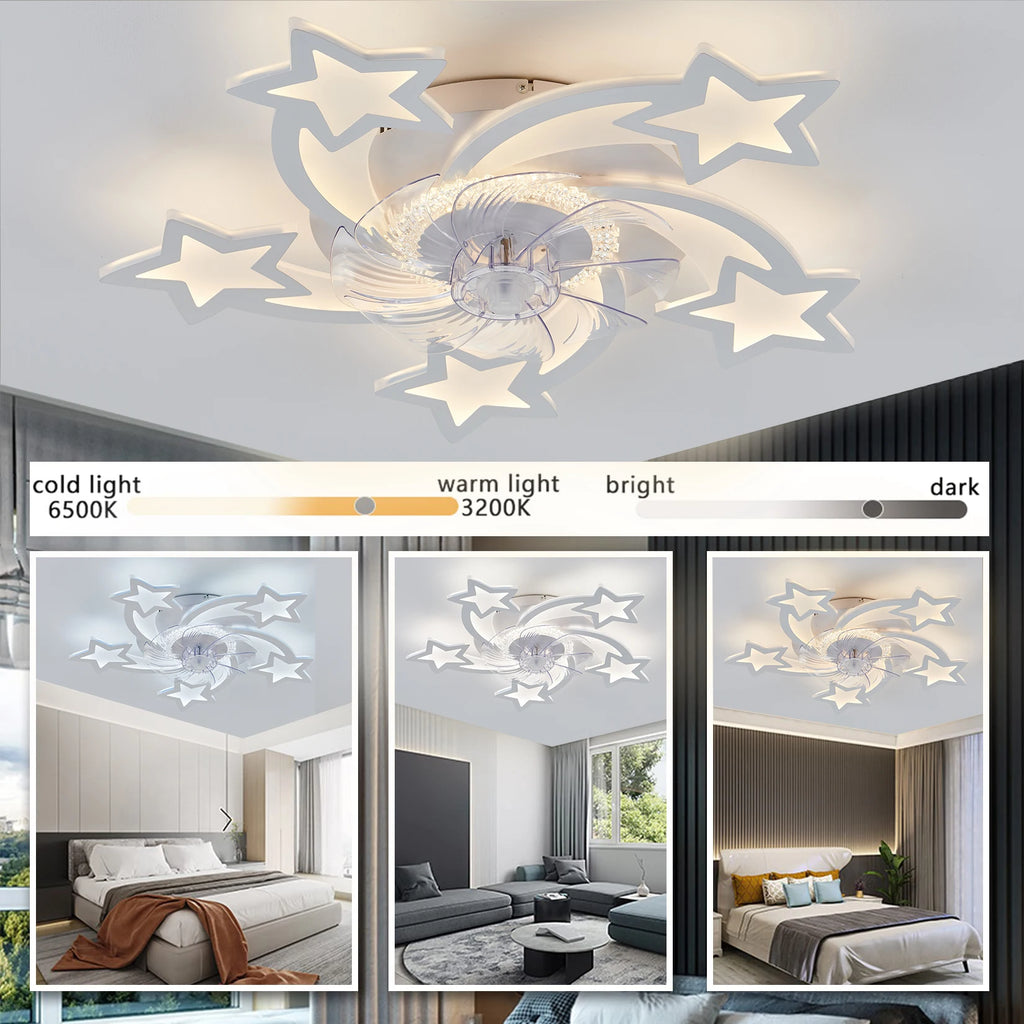 Ventilatore da Soffitto Moderno a Forma di Stella, Illuminazione Decorativa per Camera da Letto e Soggiorno – foto 3