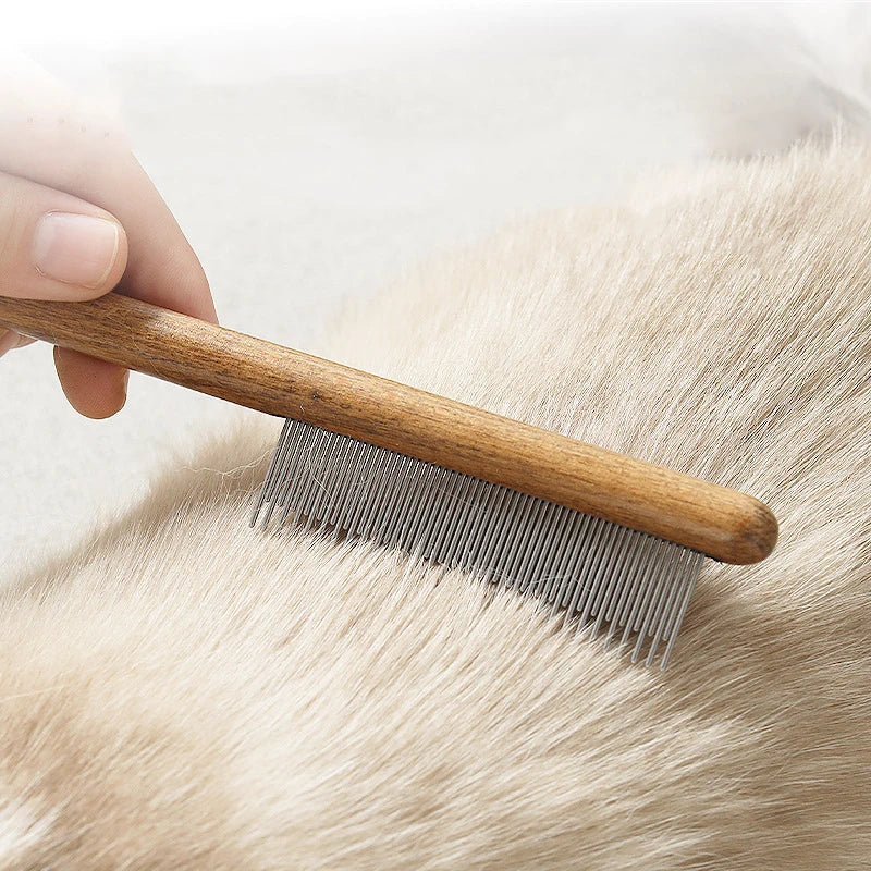 Pettine in acciaio inox con manico in legno per cani e gatti – dettaglio 1