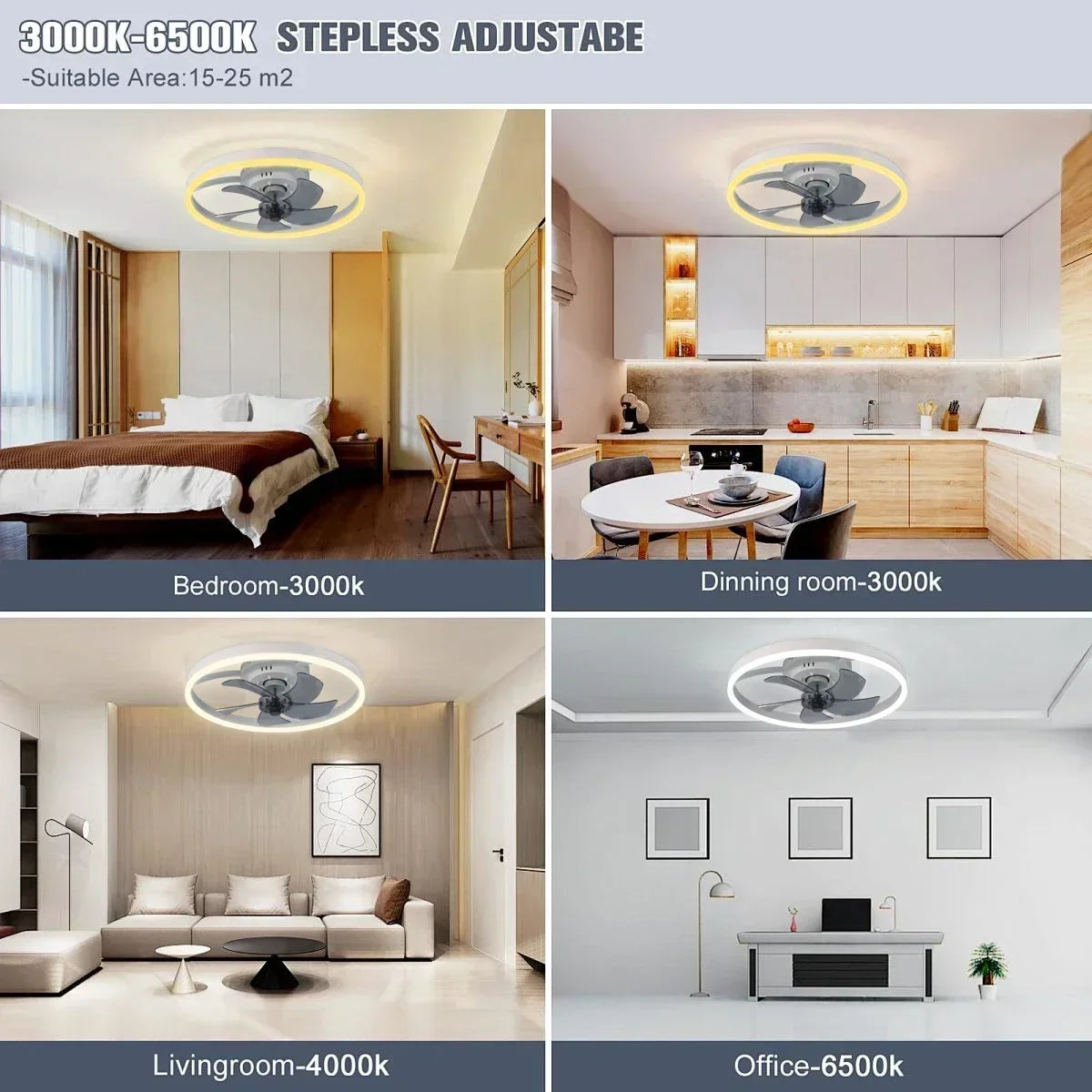 Ventilatore da soffitto minimalista con luce integrata – dettaglio 5