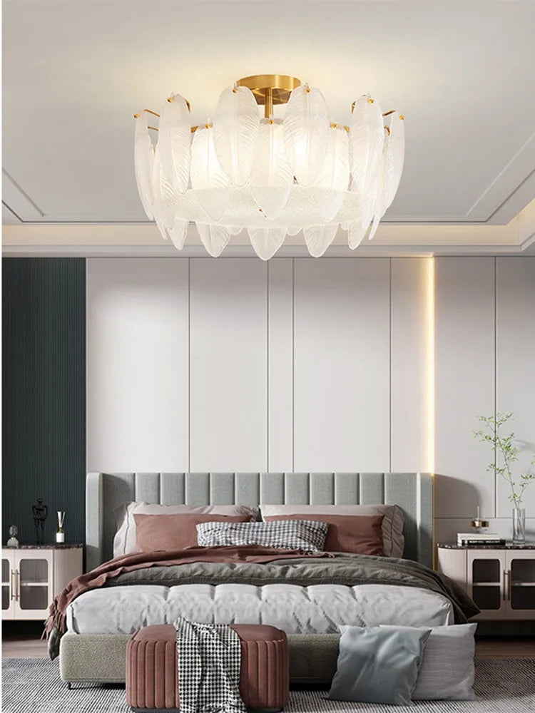 Lampada a sospensione in vetro con piume, 50 o 60 cm – dettaglio 3