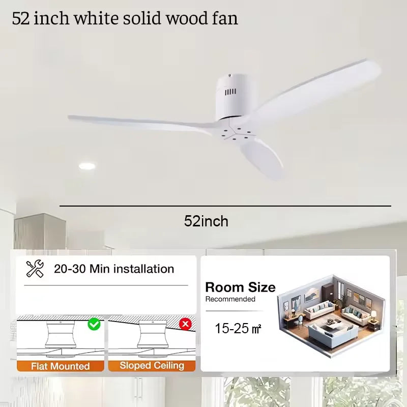 Ventilatore da Soffitto in Legno Massello da 52 Pollici, Silenzioso con Telecomando, per Sala da Pranzo e – foto 7