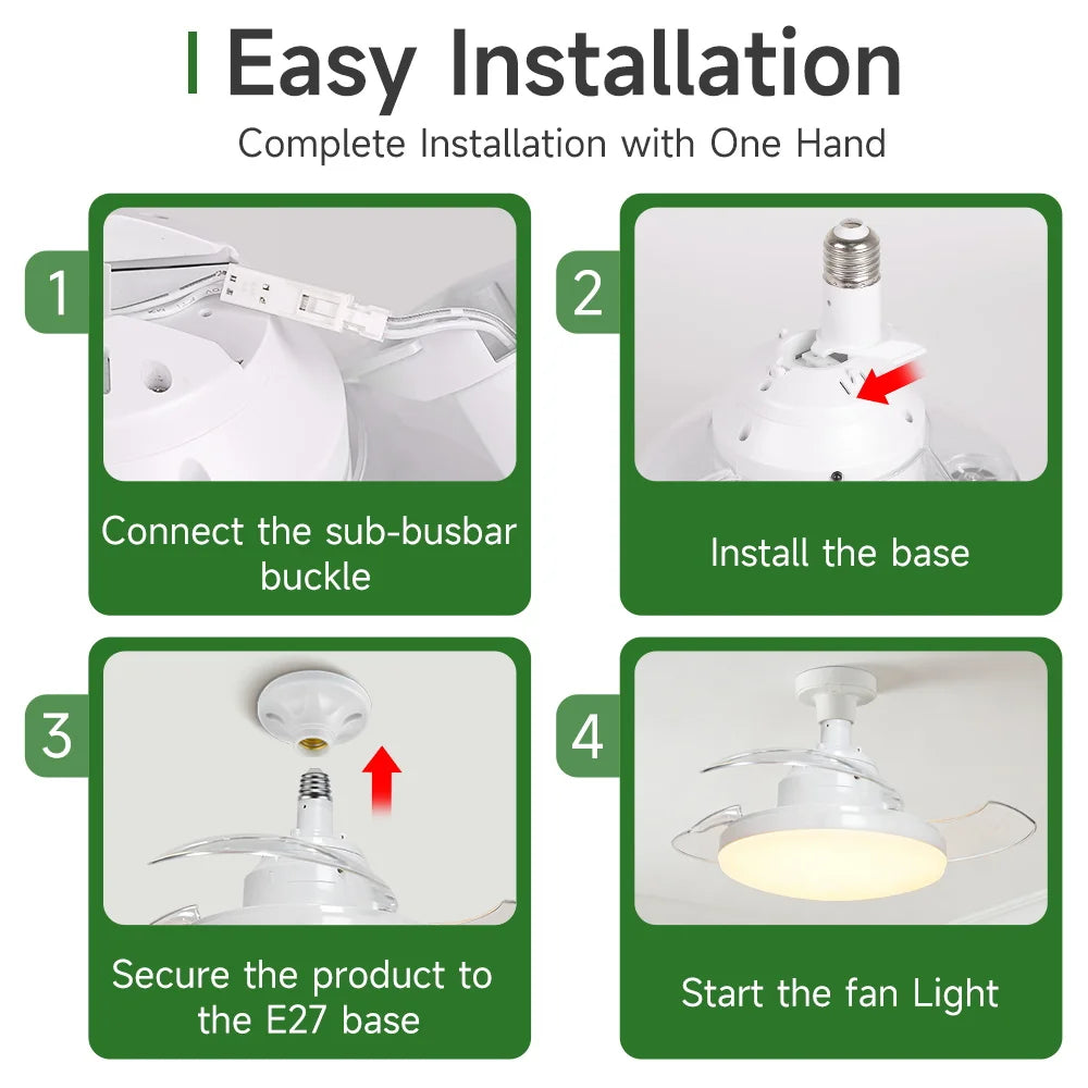 Ventilatore da Soffitto 2 in 1 E27 con Telecomando, Lampada Ventilatore 220V per Camera da Letto e Sala da – foto 5