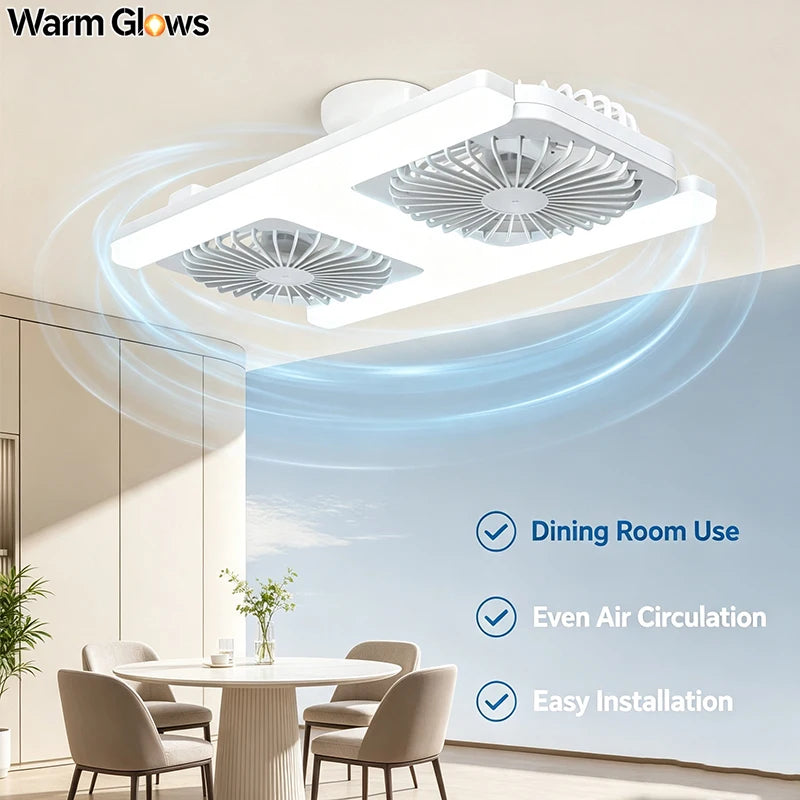 Ventilatore da soffitto a LED da 60W con telecomando, attacco E27, doppio ventilatore a basso profilo, adatto – foto 3