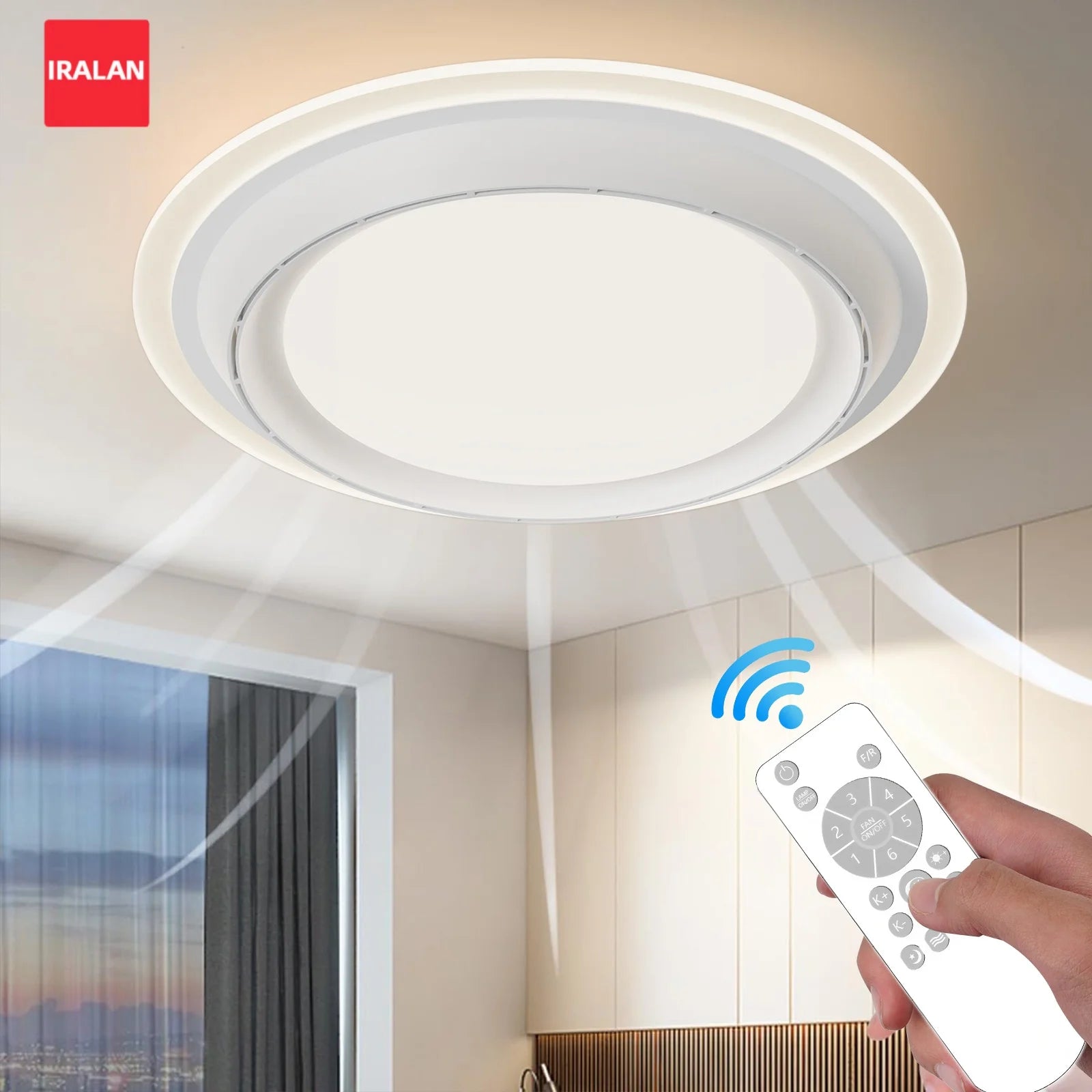 Ventilatore da Soffitto con Lampada Dimmerabile, Telecomando, 6 Velocità, Ventilatore Intelligente 220V Senza