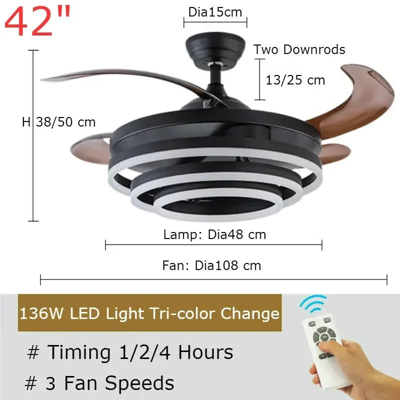 2025 Ventilatore da soffitto a LED minimalista nordico 42 pollici Pale retrattili Lampade da camera da letto – foto 5